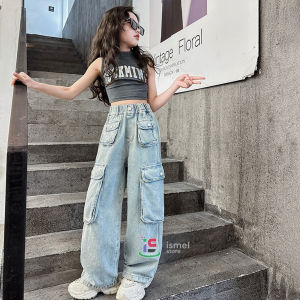 Cargo Anak - Celana Panjang Highwaist Cargo Anak Perempuan Jeans Usia 8-13 Tahun