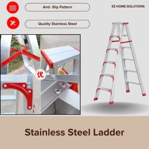 [READY STOCK] Stainless Steel Heavy-Duty Ladder | Foldable | Anti-Slip | 4 to 6 Steps
