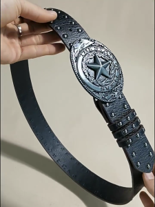 Gothic Waist Belt for Cowgirl Carved Silver Buckle Retro Silver Buckle Waist Chain Stylish Belt Fashion Accessories