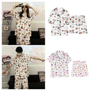 YUCHEN Dog Crayon Shin-chan Sleepwear Star Rollover Cardigan Crayon Shin-chan Short Nightwear Kawaii Homewear Suit Cartoon Couple Sleeves Pajamas Set Girl