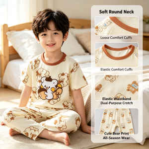 AILEBE Kids Pajamas Terno Short Sleeve Sleepwear Set Fashion Cute Formal Casual Summer Pajama All-Season Wear Perfect For Birthday Party Wedding Christening Comfy Pambahay Pantulog For Baby Boys Girls 0-10 Years