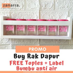 Rak Dinding Bumbu Dapur Warna white Putih Model minimalis Gantung Dari Kayu solid cod free gratis Toples Bumbu dan Stiker Anti Air Minimalis Zanarra