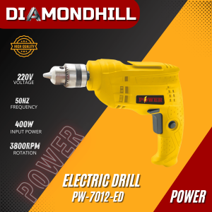 Mesin  Bor Tangan listrik LISTRIK BOLAK BALIK 10MM  POWER PW-7012-ED VARIABLE SPEED (BESI/KAYU) ELECTRIC DRILL