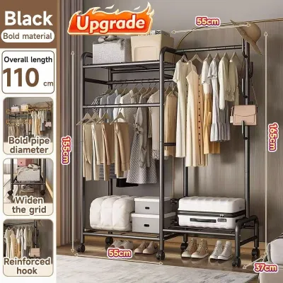 【SG Local Seller】2025 New 150cm Multi-layer Carbon Steel Clothes Hanger Stand Rack With Wheel Multi-functional Storage Removable Clothes Stand