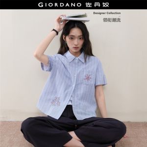 GIORDANO Women Shirt Lapel Short Sleeve Shirt Casual Stylish Trendy Elegant Comfortable Fashion Classic Modern 18346809
