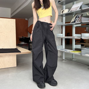 Womens retro workwear casual pants loose straight leg wide leg pants