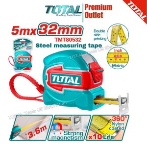 TOTAL Tools 5Meter/ 8Meter 32mm Wide Tape Measure Metric/Imperial System Double Side Printing - TMT80532  / TMT80832
