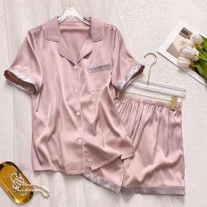 Women Pajama Set Ice Silk Soft Comfortable Sleepwear Homewear Pyjamas Baju Tidur Set (SW28)