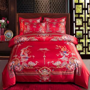 4PCS-Set Traditional Chinese Wedding Couple Room Bed Sheet Quilt Cover Pillowcase 4in1 Bedding Set 婚庆床上四件套