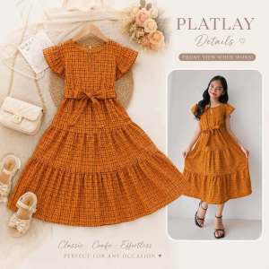 Jer Jen Freeya Classy Fashionable Belted Ruffle Sleeve Layered Midi Dress for Kids Tweed Crepe Ages 8-12 Unique Stylish Design Comfortable to Wear