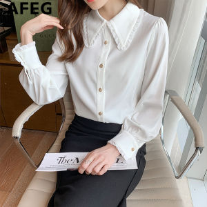 AFEG new Korean version doll collar fashion loose all-match temperament chiffon long-sleeved blouse for women