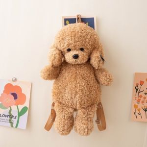 DOOUR Kawaii Teddy Dog Backpacks Poodle Shape Plush Student Schoolbags Brown Khaki Stuffed Puppy Backpack Girls Fashion
