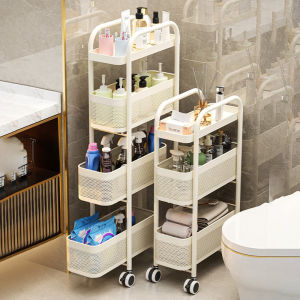 LivinEase SimpleJoy 3/4/5 Tier Narrow Pull Out Bathroom Storage Rack with Wheels Mobile Trolley Organizer for Toiletries