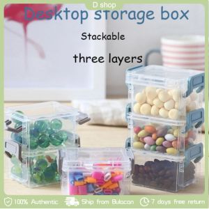 3PCS Transparent Mini Stackable Plastic Storage Box with Lid Dustproof Cosmetics and Drug Storage