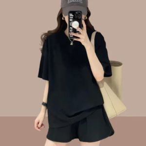 Summer Solid Color Design Sense Sportswear Womens Set Korean Casual Fashion Short Sleeved Shorts Two-piece Set