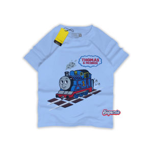 Kaos Anak Laki Laki Tanggung Gambar Tayo thomas kendaraan Umur 1-12 Tahun Biru Muda