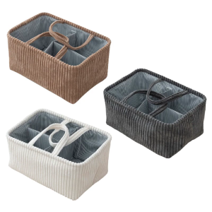 Practical Corduroy Storage Basket With Sturdy Handles For Home Organization And Decoration Multi-Compartment Organizer