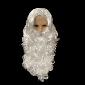 Santa Claus costume featuring a thick Santa Claus headpiece beard and white beard wig set