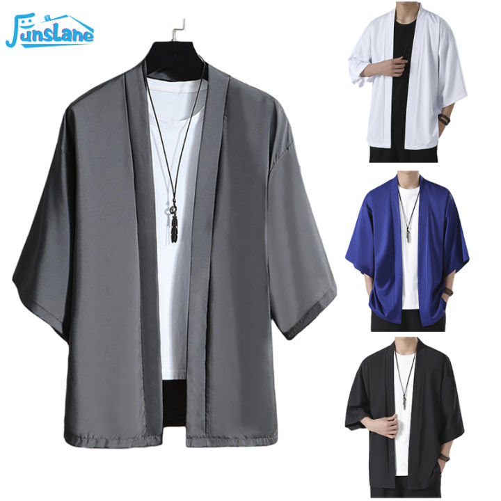 FunsLane Men Kimono Cardigan Jackets Traditional Samurai Costume Haori Karate Loose Plus Size Tops For Couple Lazada PH