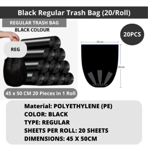 Trash Bag Drawstring 15pcs | Handle 20pcs (1 roll) Disposable Garbage Rubbish Bag