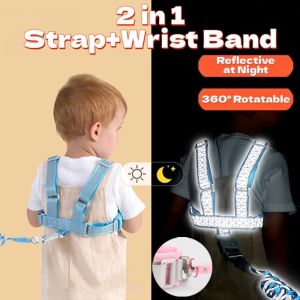 GOXBERK Reflective Child Anti Lost Wrist Link 2m 2in1 Kids Loss Prevention Belt Traction Rope with Spring Rope Toddler Harness Leashes Outdoor Activities