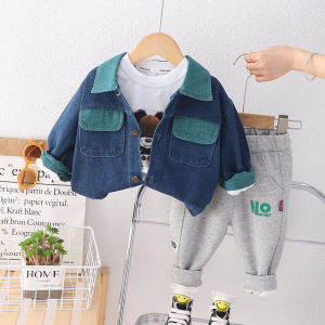 Setelan Jaket Jeans Jogger 3in1 Premium Import Set Outer Denim Baju Kaos Lengan Panjang Celana Anak Laki-Laki