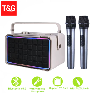 SK-2082 RGB Portable Karaoke with Handle Bluetooth HiFi Bass Sound Speaker Multi Function with Dual Wireless Microphone
