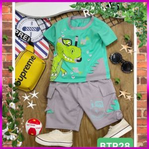 [Cao Cấp Cực Đẹp] Đồ Bộ Bé Trai Size 10kg-40kg Thun Cotton Co Giãn 4 Chiều Mềm Mịn Siêu Mát Hình Khủng Long.1624.5