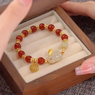 Trung Quốc ngọc thỏ vòng tay của phụ nữ vintlook Vòng đeo tay may mắn