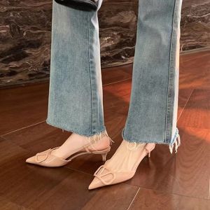 [Free Shipping] New Summer Style High Heels Mens Charm Fine Heel Pointed Toe V-Strap Sandals Nude Womens Shoes