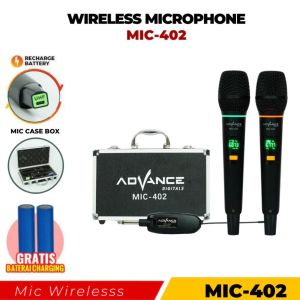 Advance MIC402 Double Mic Bluetooth Karaoke Wireless Microphone Suara Jernih BONUS Baterai Cas 2 Pcs