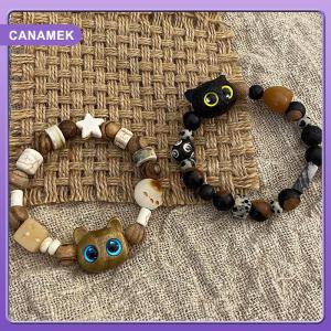 【CANAMEK】 New Dễ Thương Nhỏ Màu Đen Mèo Vòng Đeo Tay Cho Phụ Nữ Người Đàn Ông Thời Trang Vui Phim Hoạt Hình Động Vật Đính Cườm Vòng Đeo Tay Hợp Thời Trang Vài Người Bạn Đồ Trang Sức Quà Tặng