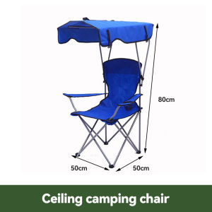 VOVOVA Camping Chair with Canopy Foldable Lightweight Outdoor Indoor Use Quad-Style Arm Rest Portable Heavy Duty Beach Fishing Chair with Backrest Leisure Recliner Sunshade Cover