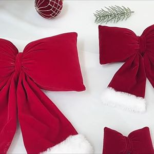 Mishilei Big Velvet Christmas Bow Ornament Burgundy Red Hanging Bow Tie Tree Wreath Stair Railing Xmas Decor