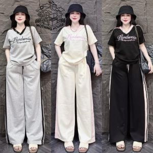 #COD Terno for Women Korean Embroidered Shirt + Wide Leg Pants Two Piece Sets Casual Outfits for Women