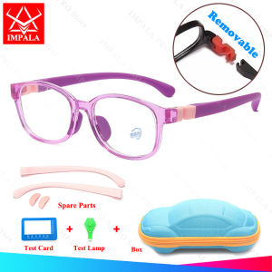 IMPALA FL1011Q Trẻ Em chống ánh sáng xanh Kính Máy Tính Cho Cô Gái Chàng Trai 2-8 Tuổi Đàn Hồi Gọng silicon Có Thể Tháo Rời Kính Mắt Cho Trẻ Em chống bức xạ Uv400 Kính Mắt Với Miễn Phí phụ tùng Và Kính Trường Hợp