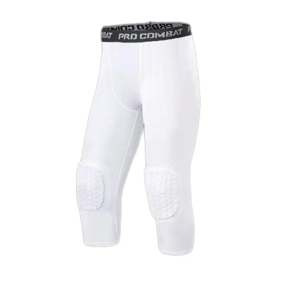 Men's Anti-Collision Sports Compression Pants Basketball Knee Leggings Pads  With Training Cropped H7I3