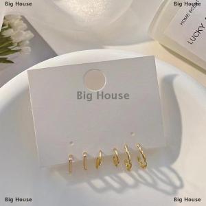 [COD] Big House 3Pairs set Simple Alloy Silvery Golden Geometric Circle Hoop Earrings For Couples Jewelry Gift