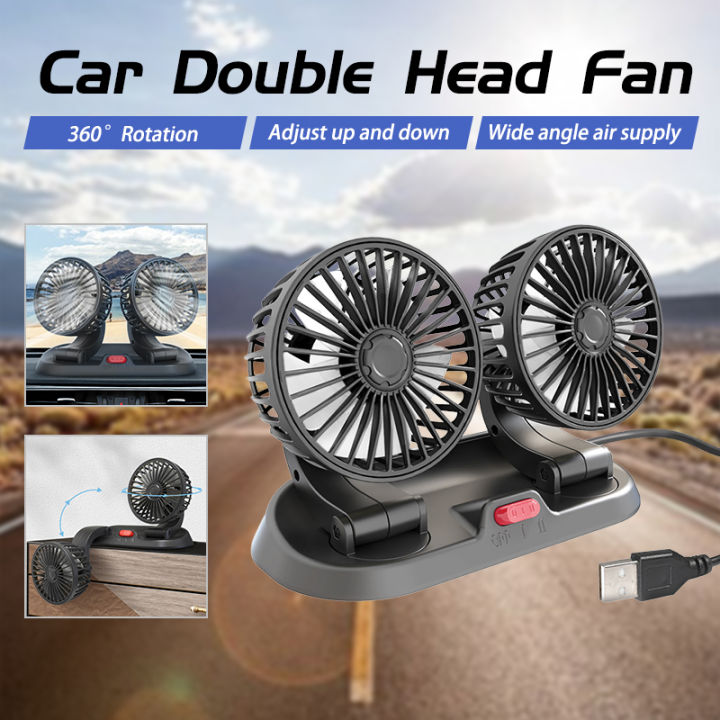 Double Head Car Air Cooling Fan USB Car Fan Adjustable Angle With