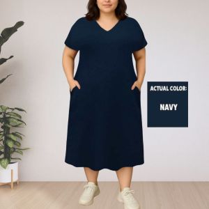 WOMENS VNECK MIDI DRESS WITH BOTH SIDE POCKET