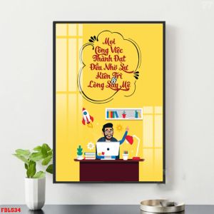 Tranh Treo Tường Gỗ Tráng Gương - Tranh Slogan Tạo Động Lực Cần Mẫn - Kiên Trì Decor Văn Phòng