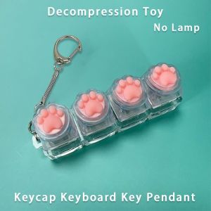 Cat Paw LED Keyboard Fidget Toys Keychain Keyboard Fidget Key Chain Decompression Toys Finger Button Clicker Stress Relief Gifts
