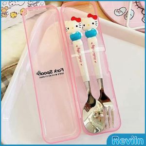 R.E. ชุดช้อนส้อม พร้อมกล่องแบบพกพา ช้อน ส้อม สแตนเลสทนทาน สะอาด หัวเป็นตุีกตา 3D tableware set