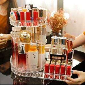 [SG Seller] 360 Degree Rotating Fashion Acrylic Transparent Cosmetic Storage Box | Desktop Dressing Table Storage Organiser  Shelf