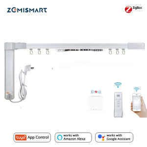 Zemismart Smart Auto Curtain System Tuya Zigbee Electric Mute Curtains Motor Tuya/SmartLife Control Customized Track with RF Remote Voice Compatible with Alexa EchoTuya Zigbee Hub Required90/135 degree curved connector arc