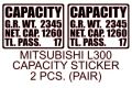 MITSUBISHI L300 CAPACITY STICKER SIGNAGE. 