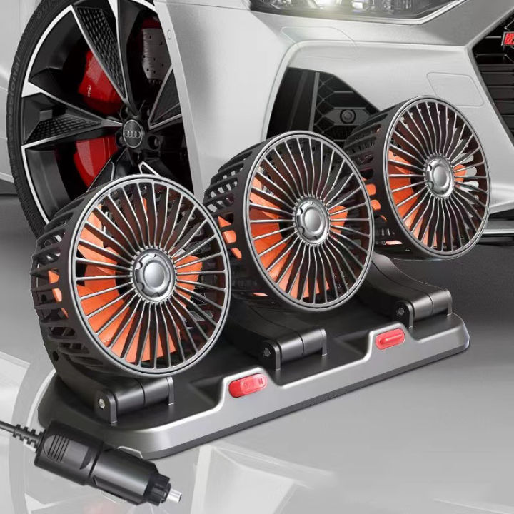12v/24v Automotive fan Car Fan 360° Adjustable 3 Head Air Fan Low Noise ...