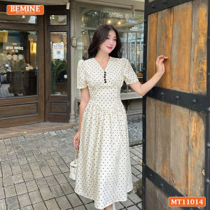 Đầm thiết kế BEMINE cổ tim nhún ngực dáng chữ A phù hợp đi làm-MT11014