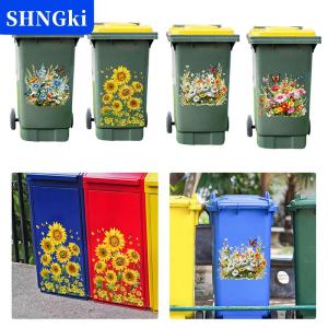 SHNGki Hoa Hướng Dương Thùng Rác Có Thể Dán Hoa Bánh Xe Thùng Rác Có Thể Dán Tự Dính Không Thấm Nước PVC Decals Cho Tường Phòng Tắm Trang Trí Nội Thất