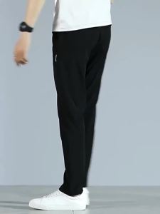 Mens Running Sports Pants Versatile Loose Ice Silk Breathable Durable Summer Thin Large Size Straight Quick Dry Sports Pants Men